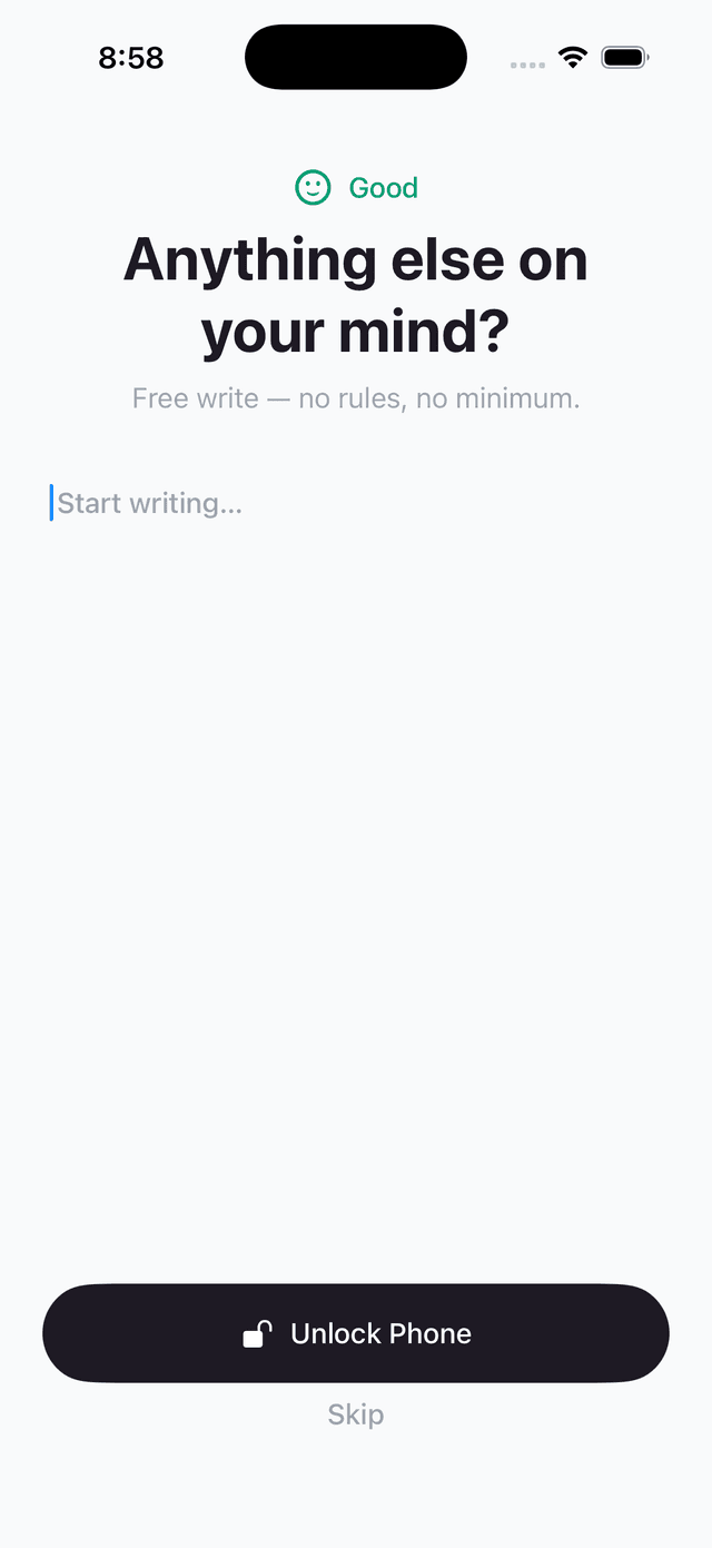 Journal Lock journaling screen with free-write prompt